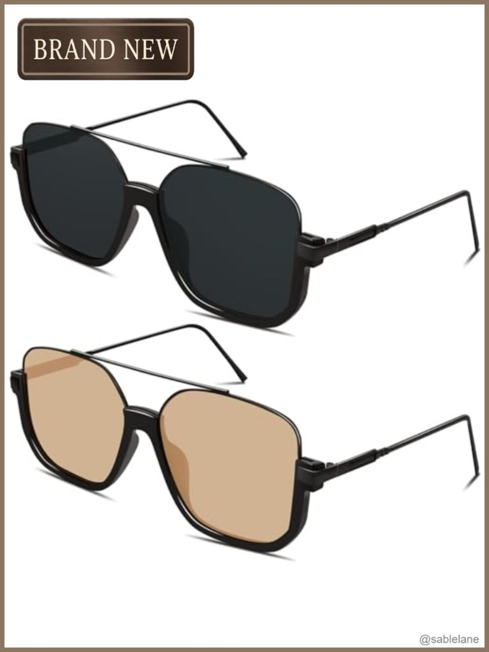 Semi-Rimless Square Retro Aviator Sunglasses UV400 Protection for Men Women